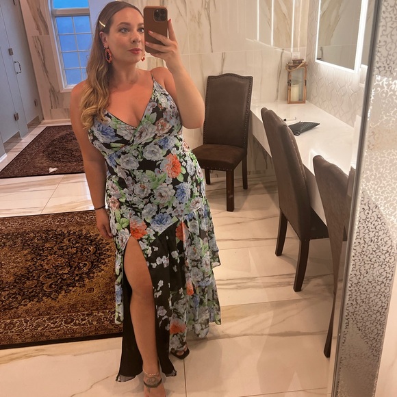 Lulus Dresses Lulus Xl Black Floral High Slit Dress Poshmark
